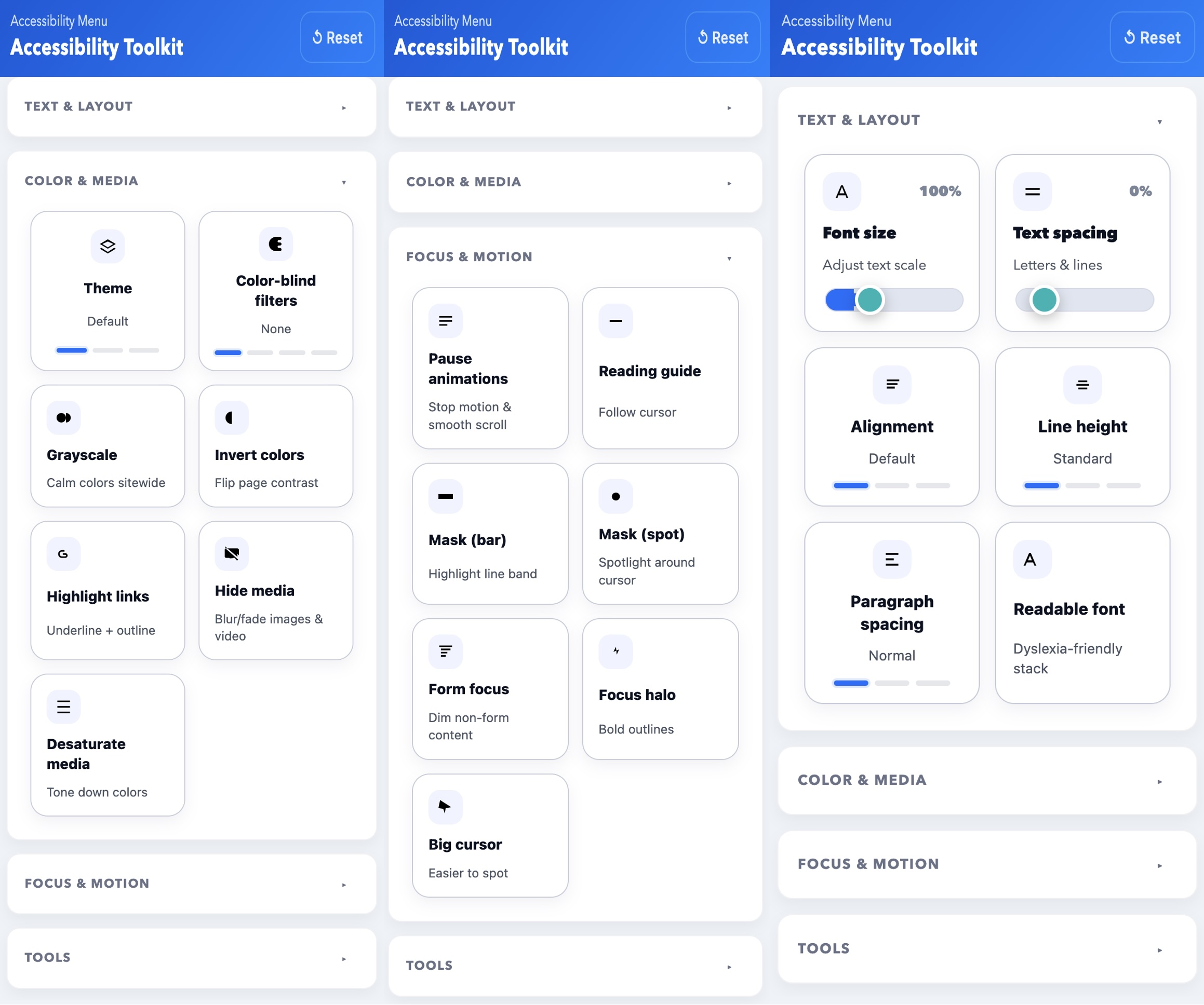 WCAG widget interface preview